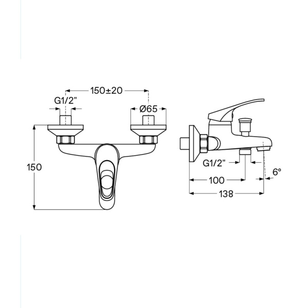 Смеситель для ванны настенный ОДНОРЫЧАЖНЫЙ, излив литой, лейка 1 режим, шланг 150 см, 22739  фото  в интернет-магазине Санкомп