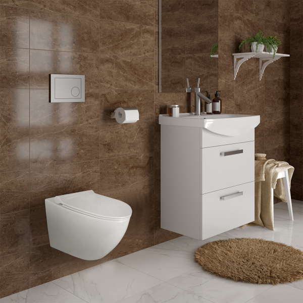 Унитаз подвесной БЕЗОБОДКОВЫЙ (490х360х360) С УЛЬТРАТОНКИМ СИДЕНЬЕМ МИКРОЛИФТ 22559  фото  в интернет-магазине Санкомп