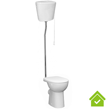 Унитаз для инвалидов МГН напольный с высоким бачком СИДЕНЬЕ С КРЫШКОЙ ТРУБА ХРОМ фото  в интернет-магазине Санкомп