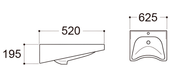 Умывальник медицинский керамика с отверстием под смеситель с переливом 625х520х195, 24914 фото  в интернет-магазине Санкомп