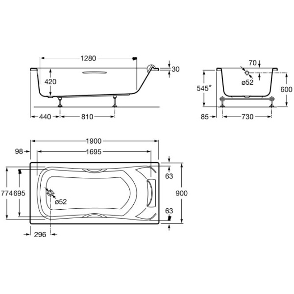 Ванна акриловая прямоугольная в комплектации 1900х900 мм, 21969 фото  в интернет-магазине Санкомп