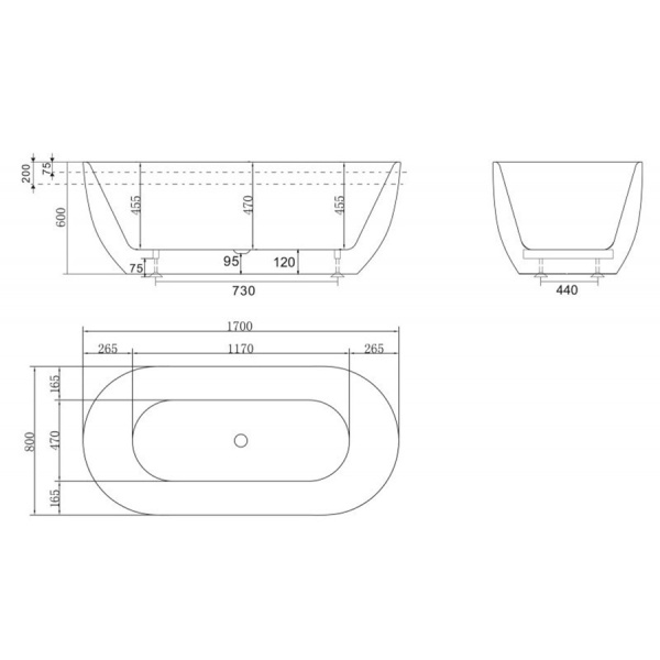 Ванна акриловая отдельностоящая овальная 1700х800 мм, 21799  фото  в интернет-магазине Санкомп