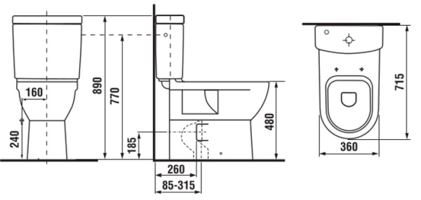 Унитаз-компакт для инвалидов МГН, УНИВЕРСАЛЬНЫЙ, 715х378х890 (480), 2 РЕЖИМА, СИДЕНЬЕ А/Б МИКРОЛИФТ фото  в интернет-магазине Санкомп