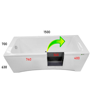 Ванна с дверцей 1500х700х630 мм СЛИВ СЛЕВА, ДВЕРЦА СПРАВА 400 мм от края, ОТКРЫТИЕ НАПРАВО, 23963 фото  в интернет-магазине Санкомп
