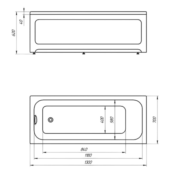 Ванна акриловая прямоугольная в полной комплектации 1300х700х620 мм, 27183 фото  в интернет-магазине Санкомп