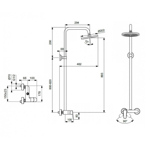 Душевая система ТРОПИЧЕСКИЙ ДУШ 202 мм однорычажная фото  в интернет-магазине Санкомп