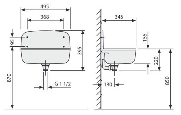 Раковина настенная пластиковая с фартуком пластиковая 345х495х395 мм фото  в интернет-магазине Санкомп
