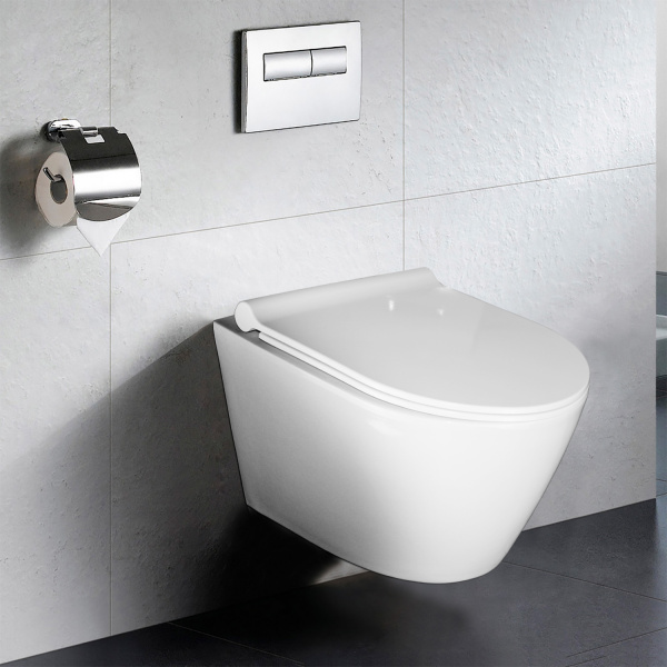 Унитаз подвесной БЕЗОБОДКОВЫЙ (360х480х360) С УЛЬТРАТОНКИМ СИДЕНЬЕМ МИКРОЛИФТ 22559  фото  в интернет-магазине Санкомп