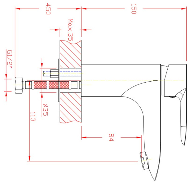Смеситель для раковины высота 150 мм высота до излива 84 мм длина по центрам 113 мм длина 150, 1461 фото  в интернет-магазине Санкомп