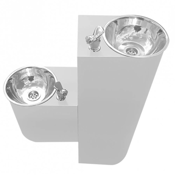 Фонтанчик питьевой кнопочный напольный 2 чаши Х/В, Б/Ф, Б/УФ, Б/Г, Б/ТО AISI 304, 630х250х1000 26708 фото  в интернет-магазине Санкомп