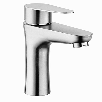 Смеситель нержавеющая сталь для раковины литой излив 102х96 мм, 25216 фото  в интернет-магазине Санкомп