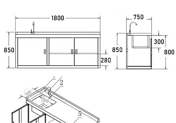 Стол-тумба с мойкой 600х600х300 мм из химически стойкого пластика 1800х750х850 мм, 26022 фото  в интернет-магазине Санкомп