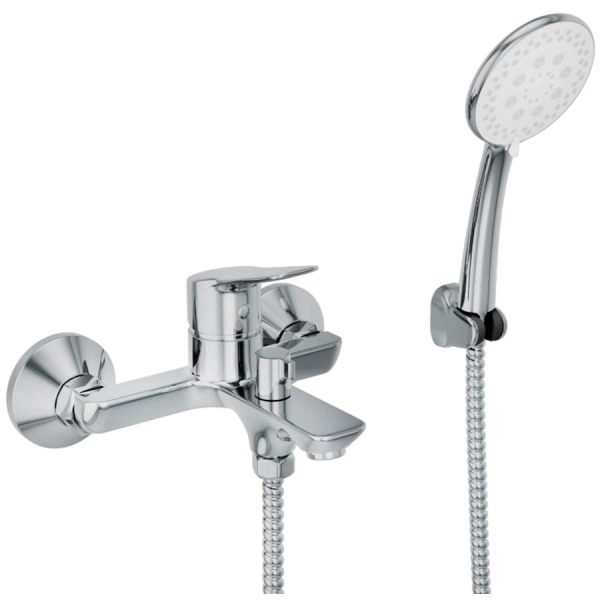 Смеситель для ванны настенный ОДНОРЫЧАЖНЫЙ, излив литой, длина излива 131 мм, лейка 5 режимов, 26277 фото  в интернет-магазине Санкомп