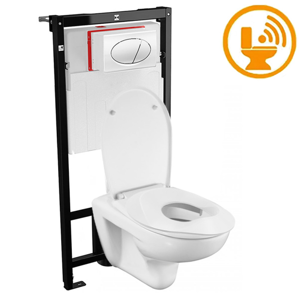 Унитаз подвесной С ДЕТСКИМ СИДЕНЬЕМ с инсталляцией с кнопкой СЕНСОР, высота установки унитаза 350 мм фото  в интернет-магазине Санкомп