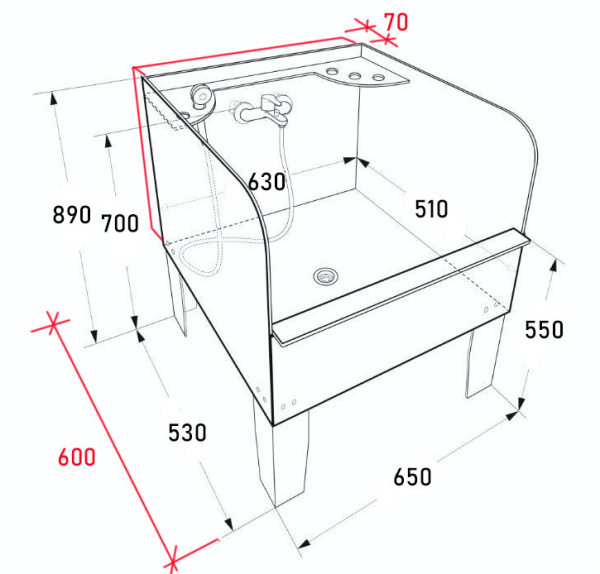 Поддон для уборочного инвентаря 650х600х890 С ЭКРАНОМ СО СМЕСИТЕЛЕМ с ПОЛОЧКОЙ 70 мм, 24336 фото  в интернет-магазине Санкомп