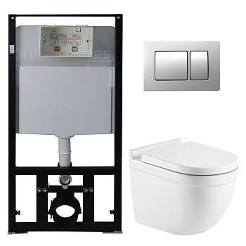 Унитаз подвесной с быстросъемным сиденьем микролифт, инсталляция с кнопкой 22470 фото  в интернет-магазине Санкомп