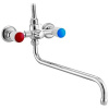 Смеситель для ванны настенный ДВУХВЕНТИЛЬНЫЙ резина, излив длинный без аэратора, лейка 1 режим фото  в интернет-магазине Санкомп
