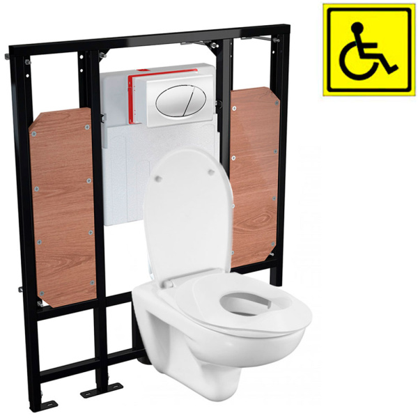 Унитаз подвесной С ДЕТСКИМ СИДЕНЬЕМ с инсталляцией для МГН с кнопкой высота установки унитаза 350 мм фото  в интернет-магазине Санкомп