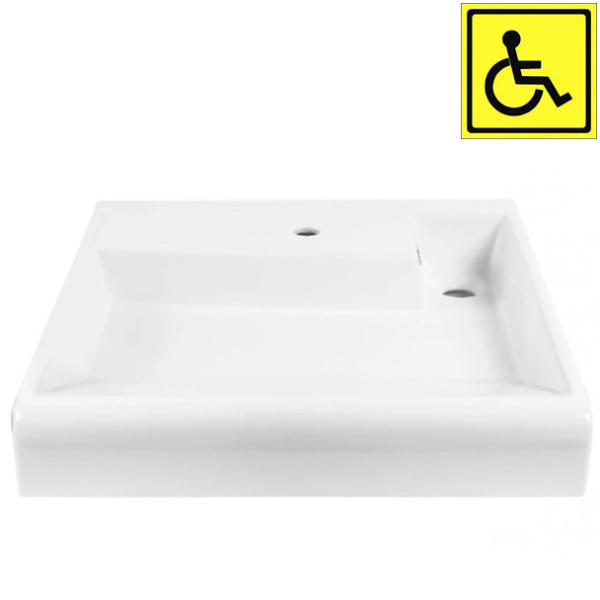 Умывальник для инвалидов керамика с отверстием под смеситель 600х600х155 мм с кронштейнами фото  в интернет-магазине Санкомп