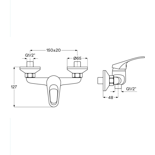 Смеситель для ванны настенный ОДНОРЫЧАЖНЫЙ, излив литой, лейка 1 режим, шланг 150 см, 22749  фото  в интернет-магазине Санкомп