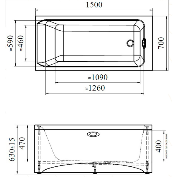 Ванна акриловая прямоугольная в полной комплектации 1500х700х630 мм, 21633 фото  в интернет-магазине Санкомп