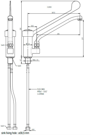 Смеситель ЛОКТЕВОЙ (ХИРУРГИЧЕСКИЙ) для кухни, (К40), с поворотным изливом 31 см, ГАЙКА фото  в интернет-магазине Санкомп