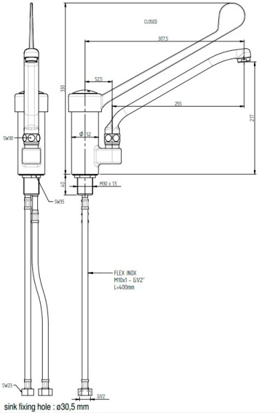 Смеситель ЛОКТЕВОЙ (ХИРУРГИЧЕСКИЙ) для кухни, (К40), с поворотным изливом 31 см, ГАЙКА фото  в интернет-магазине Санкомп