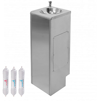Фонтанчик питьевой кнопочный напольный 1 чаша Х/В, С/Ф, Б/УФ, Б/Г, Б/ТО, AISI 304, 300х300х860 26565 фото  в интернет-магазине Санкомп