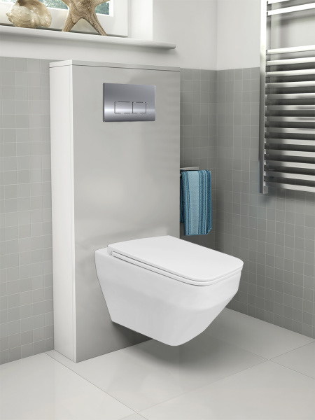 Унитаз подвесной с быстросъемным сиденьем микролифт, инсталляция с кнопкой 22470 фото  в интернет-магазине Санкомп