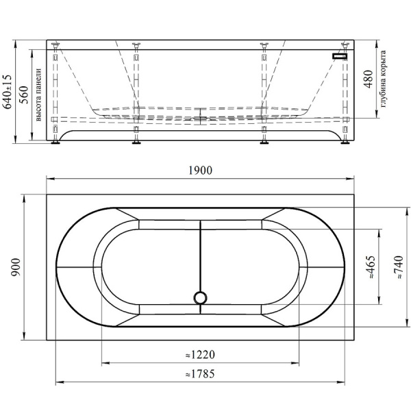 Ванна акриловая прямоугольная в полной комплектации 1900х900х640 мм, 23741 фото  в интернет-магазине Санкомп