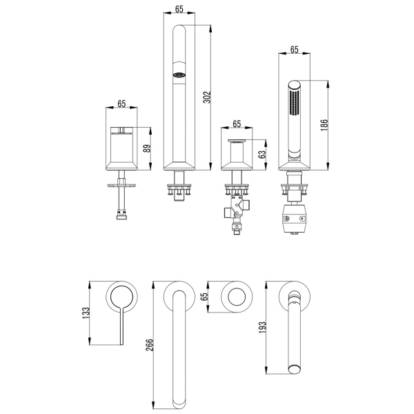 Смеситель на борт ванны излив каскадный, на 4 отверстия, лейка 1 режим, черный, 2306 фото  в интернет-магазине Санкомп