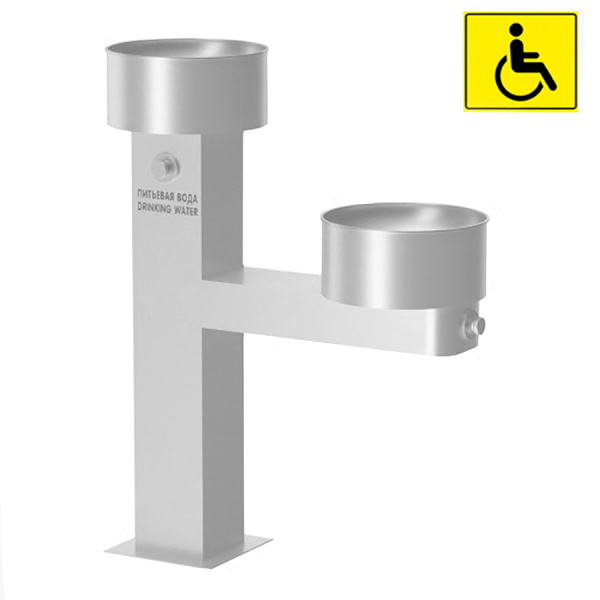 Фонтанчик питьевой кнопочный МГН напольный 2 чаши Х/В, Б/Ф, Б/УФ, Б/Г, Б/ТО, 1190x175x1430 26668 фото  в интернет-магазине Санкомп