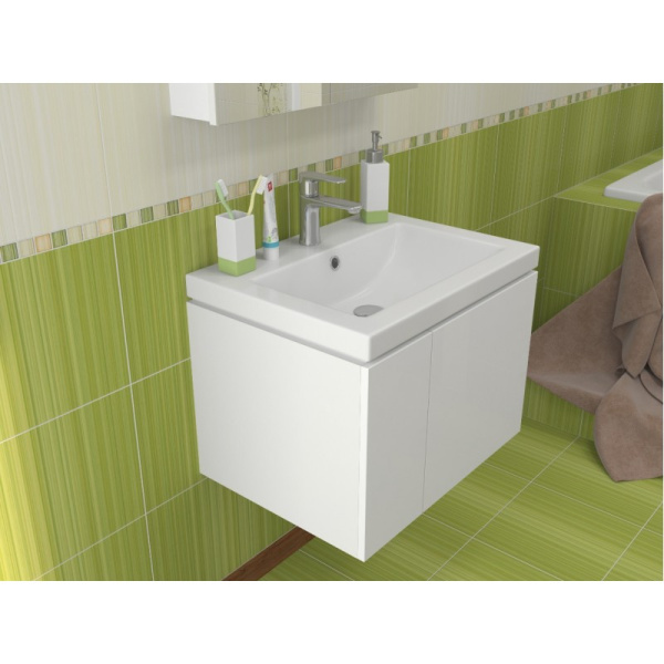 Тумба подвесная в комплекте с раковиной 60 см БЕЛАЯ фото  в интернет-магазине Санкомп