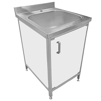 Тумба с 1-х секционной мойкой и отверстием под настольный смеситель 600х600х850 мм, Белый, 25754 фото  в интернет-магазине Санкомп