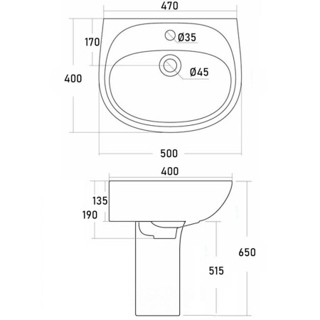 Умывальник на пьедестале ДЕТСКИЙ С/О, С/П 50 см ПОЛУКРУГЛЫЙ (400х500х650) для детей 25132 фото  в интернет-магазине Санкомп