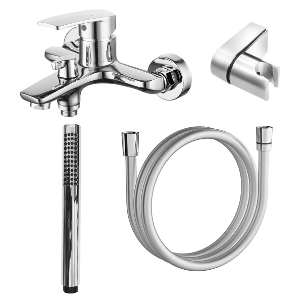 Смеситель для ванны настенный излив короткий с ручным душем, высота 123 мм, 22304 фото  в интернет-магазине Санкомп