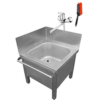 Поддон технический напольный цельнотянутый 500х500х700 УГЛОВОЙ с экраном Смеситель со ЩЕТКОЙ, 25741 фото  в интернет-магазине Санкомп