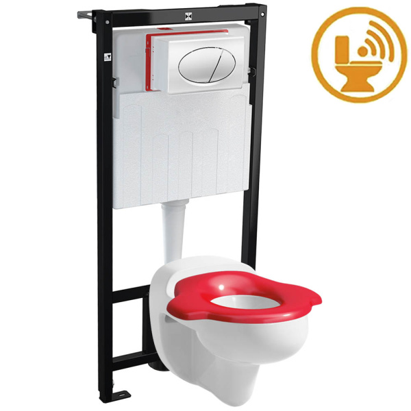 Унитаз ДЕТСКИЙ подвесной сиденье без крышки КРАСНОЕ с инсталляцией СЕНСОР, 16472 фото  в интернет-магазине Санкомп