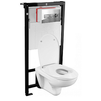 Унитаз подвесной С ДЕТСКИМ СИДЕНЬЕМ с инсталляцией с кнопкой, высота установки унитаза 350 мм, 23695 фото арт.23695