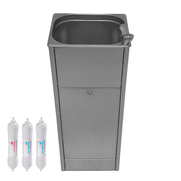 Фонтанчик питьевой кнопочный напольный 1 чаша Х/В, С/Ф, Б/УФ, Б/Г, Б/ТО, AISI 304, 325х265х860 26566 фото  в интернет-магазине Санкомп