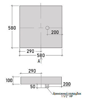 Поддон AISI 304 толщина 3 мм 580х580х100 мм, слив 1 1/2" с наружной резьбой (по размерам заказчика) фото  в интернет-магазине Санкомп