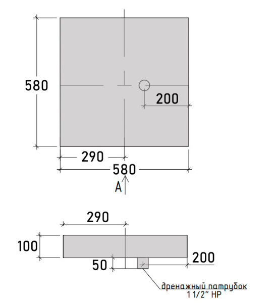 Поддон AISI 304 толщина 3 мм 580х580х100 мм, слив 1 1/2" с наружной резьбой (по размерам заказчика) фото  в интернет-магазине Санкомп