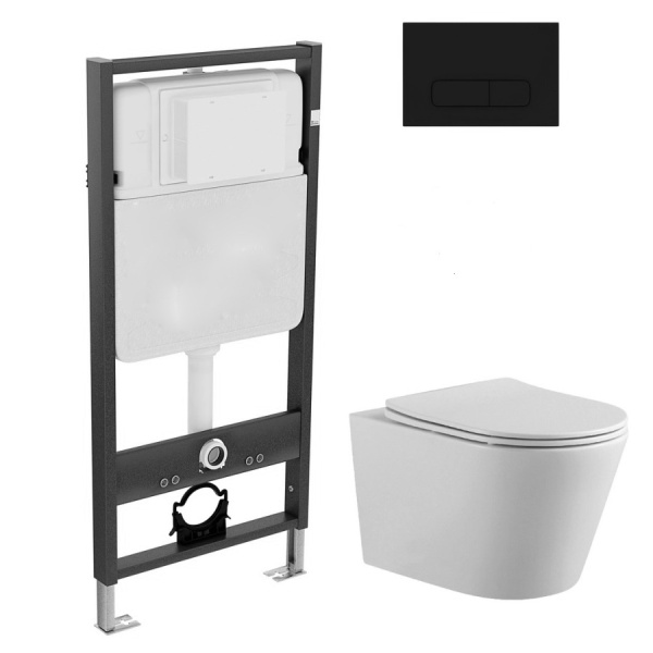 Унитаза подвесной БЕЗОБОДКОВЫЙ  с инсталляцией с клавишей, с быстросъемным сиденьем микролифт, 22431 фото  в интернет-магазине Санкомп