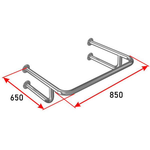 Поручень настенный 4 опоры из нержавеющей стали 38 мм, 850х650х200мм, 26987 фото  в интернет-магазине Санкомп