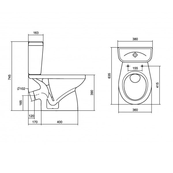 Унитаз компакт керамика косой выпуск (635х380х745)1-х режимная арматура, Сидение ПП, 02811 фото  в интернет-магазине Санкомп