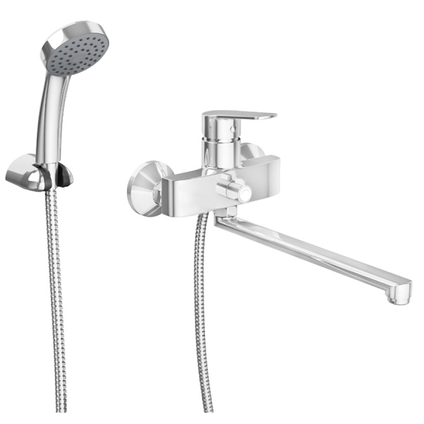 Смеситель для ванны настенный ОДНОРЫЧАЖНЫЙ, излив поворотный 300 мм, лейка 1 режим, 26106 фото  в интернет-магазине Санкомп