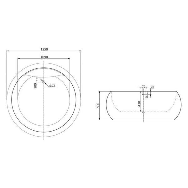 Ванна акриловая отдельностоящая круглая 1550х1550 мм, 12433  фото  в интернет-магазине Санкомп